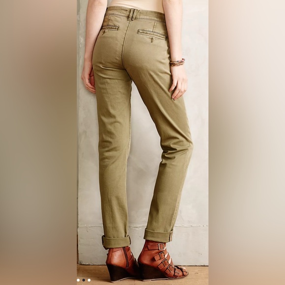 Pilcro Anthropologie Fit Hyphen Chinos Olive Green Women’s 29 Boho Comfort Prep - Picture 3 of 13